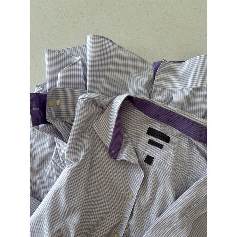 Calvin Klein Slim Fit Non Iron Dress Shirt Purple Check Button Up - Picture 7 of 9